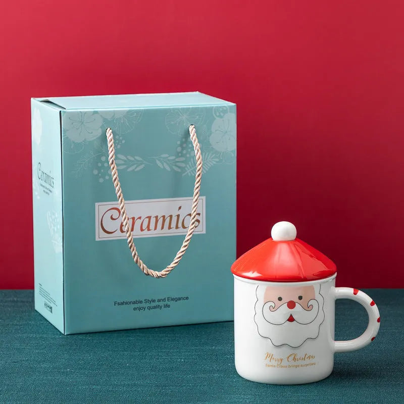 Christmas Mug With Lid Spoon Snowman Ceramic Mug - Bellarte Enchanté Christmas Mug With Lid Spoon Snowman Ceramic Mug